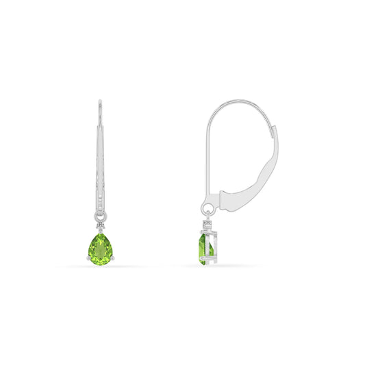 natural peridot pear drop earrings in white gold