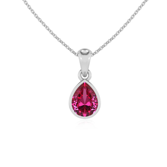 lab grown pink-sapphire pear solitaire necklaces in white gold