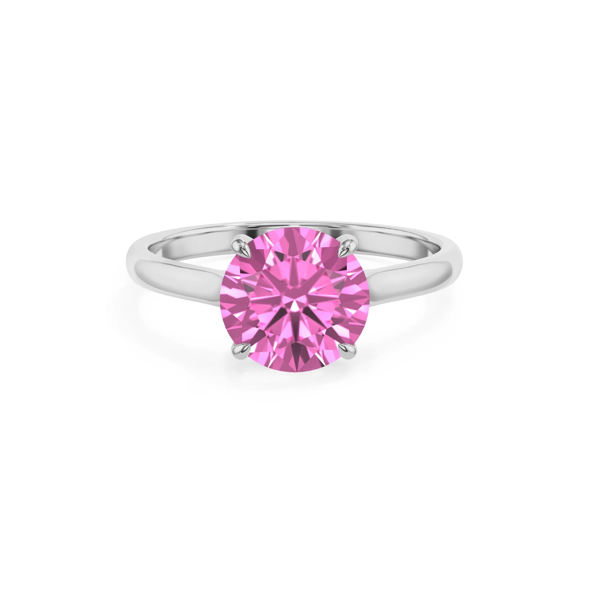 lab grown pink-sapphire round solitaire rings in platinum