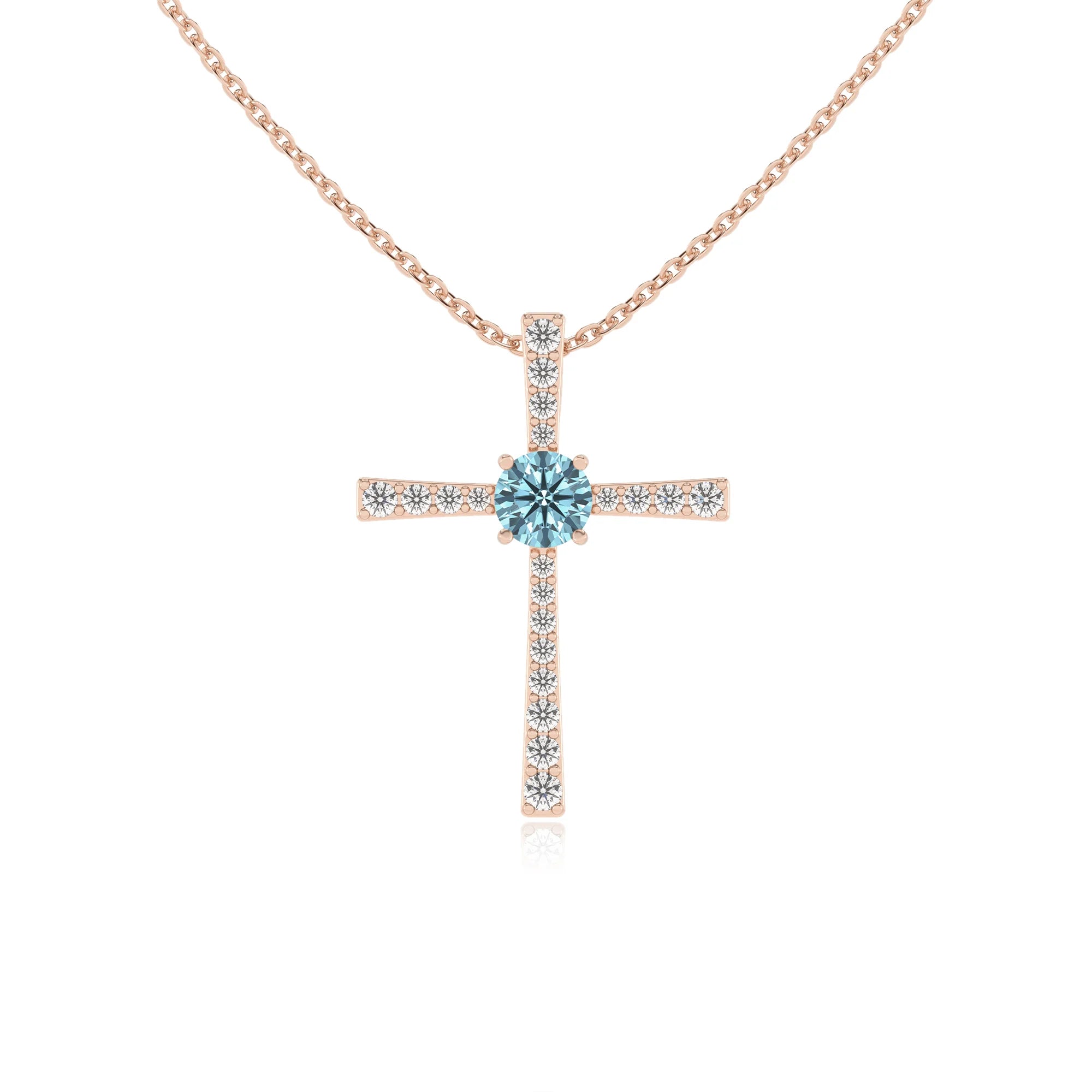 lab grown aquamarine round infinity necklaces in rose gold