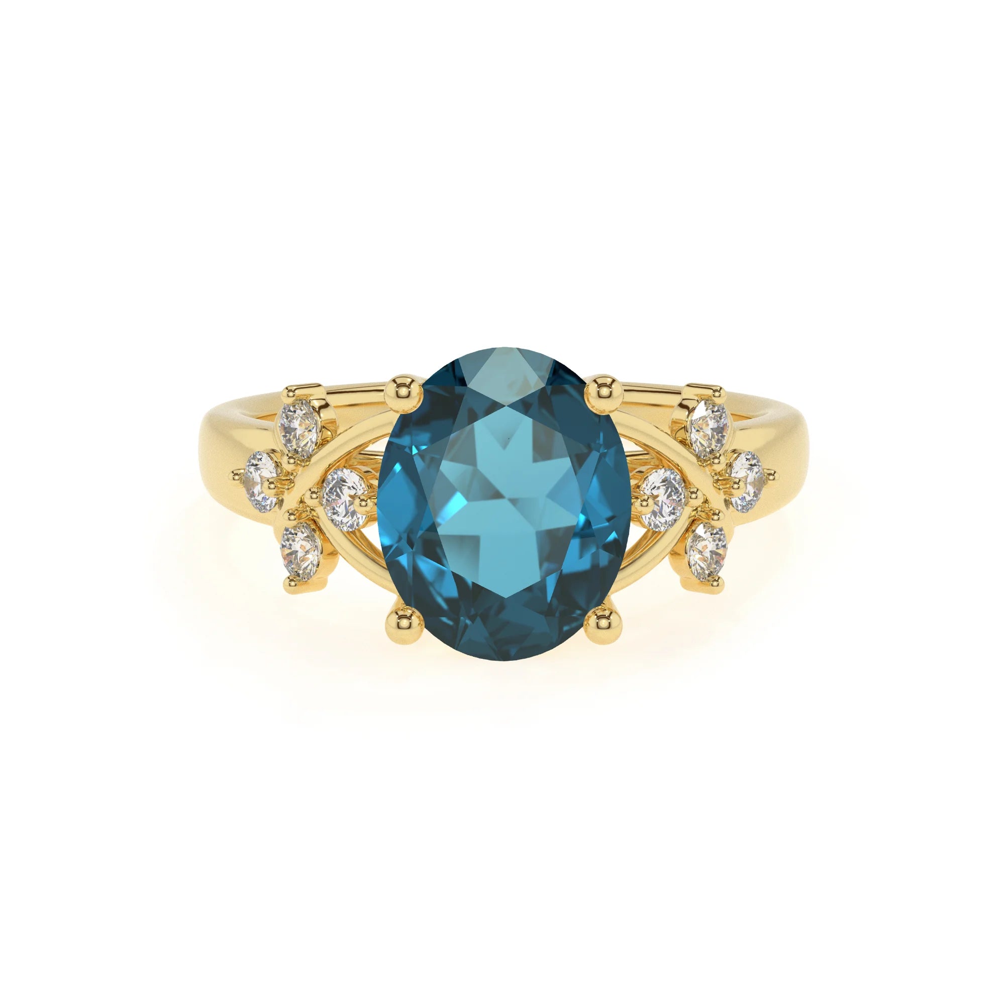 natural london-blue-topaz oval solitaire rings in yellow gold