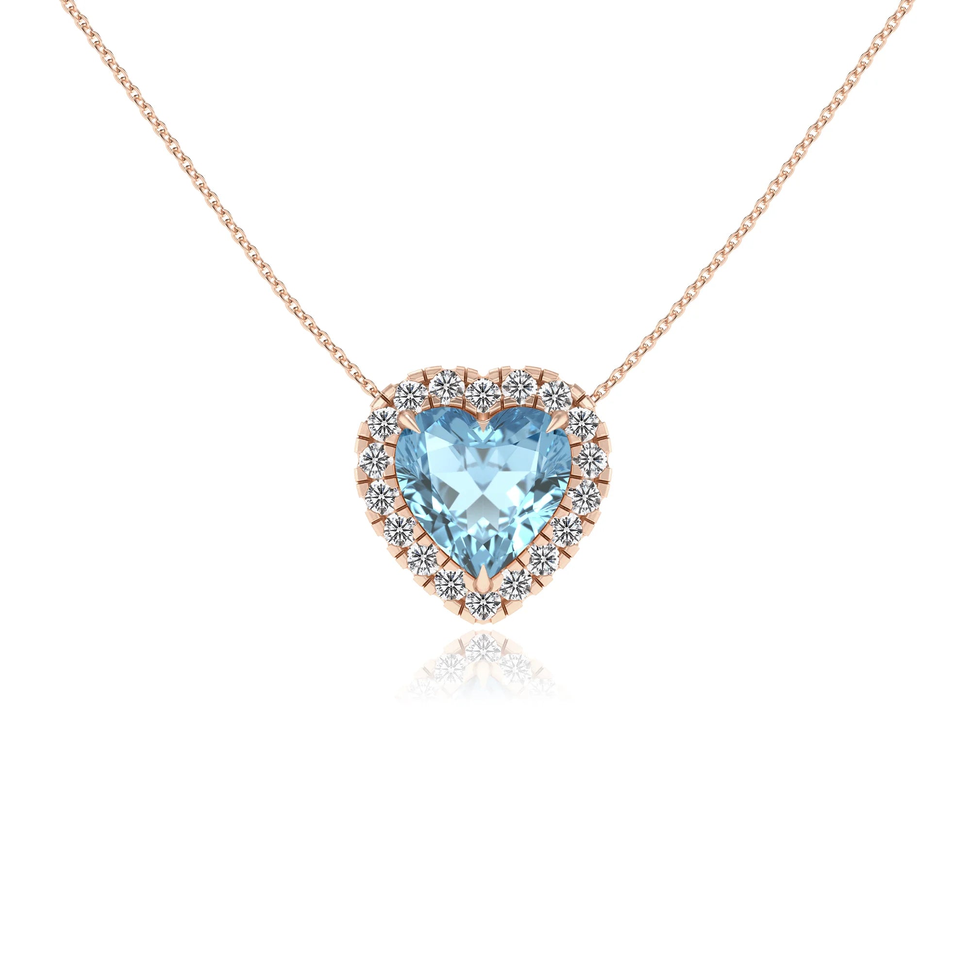 lab grown aquamarine heart solitaire necklaces in rose gold