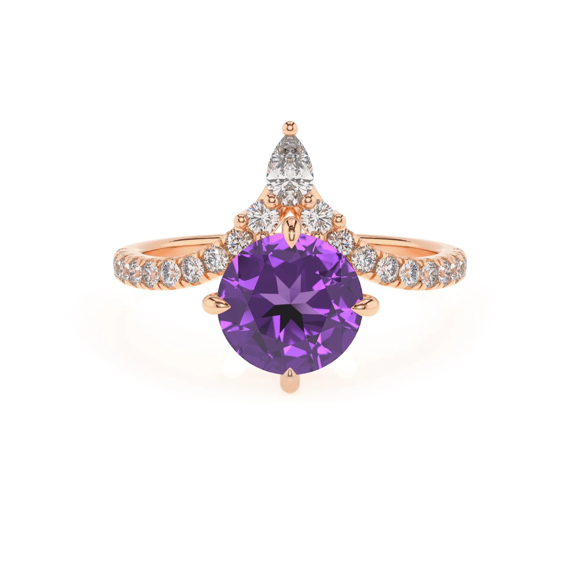 lab grown amethyst round solitaire rings in rose gold