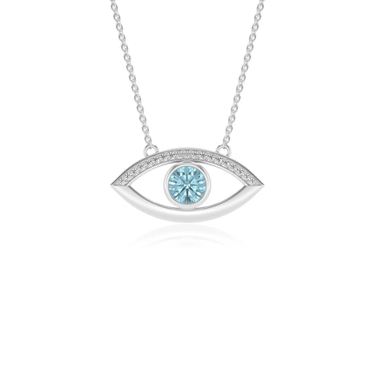 lab grown aquamarine round solitaire necklaces in platinum