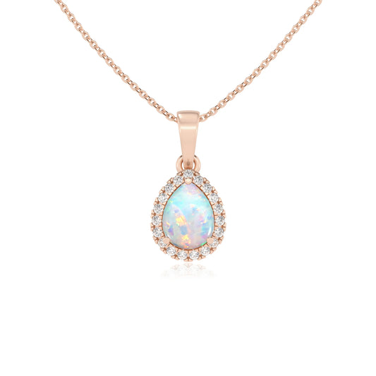 lab grown opal pear solitaire necklaces in rose gold