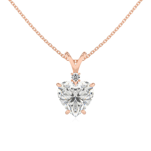 lab grown moissanite heart solitaire v-bale necklaces in rose gold