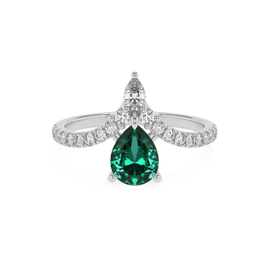 lab grown emerald pear solitaire rings in white gold