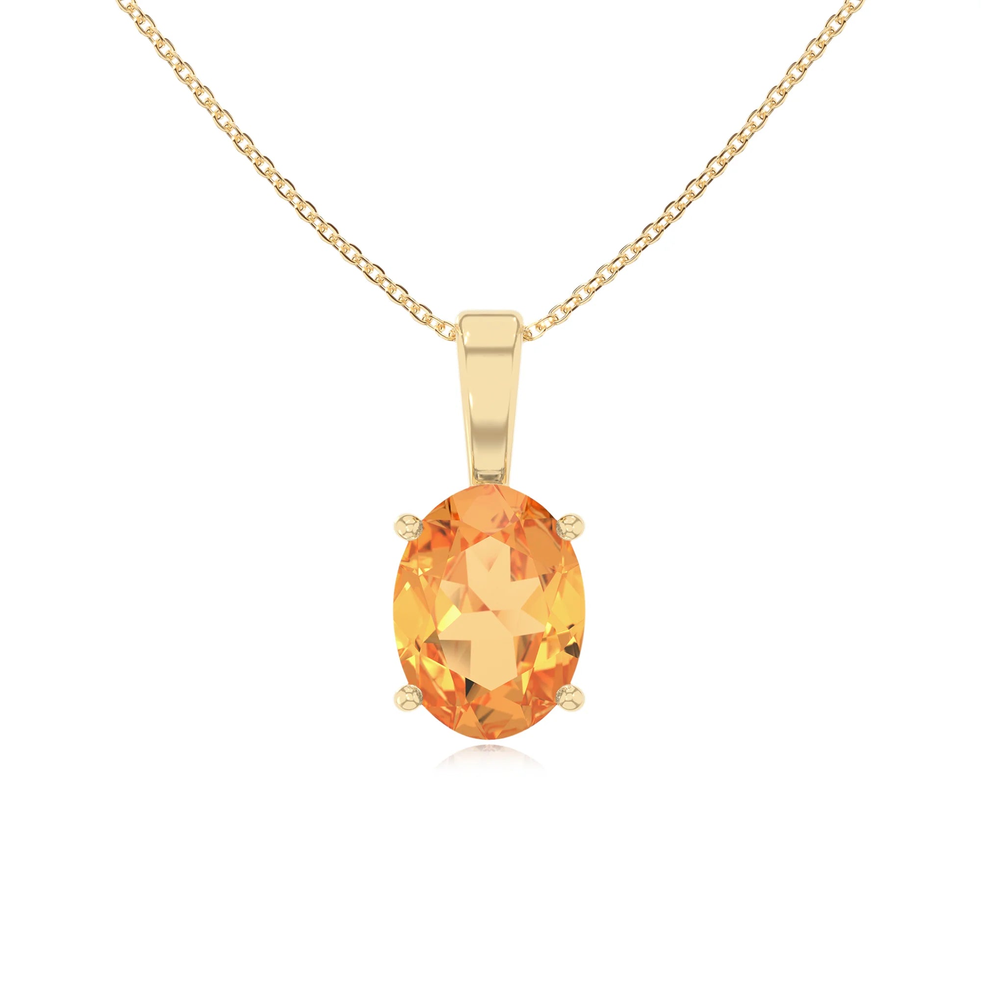 lab grown citrine oval solitaire necklaces in yellow gold