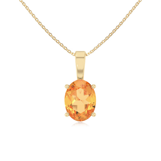 lab grown citrine oval solitaire necklaces in yellow gold