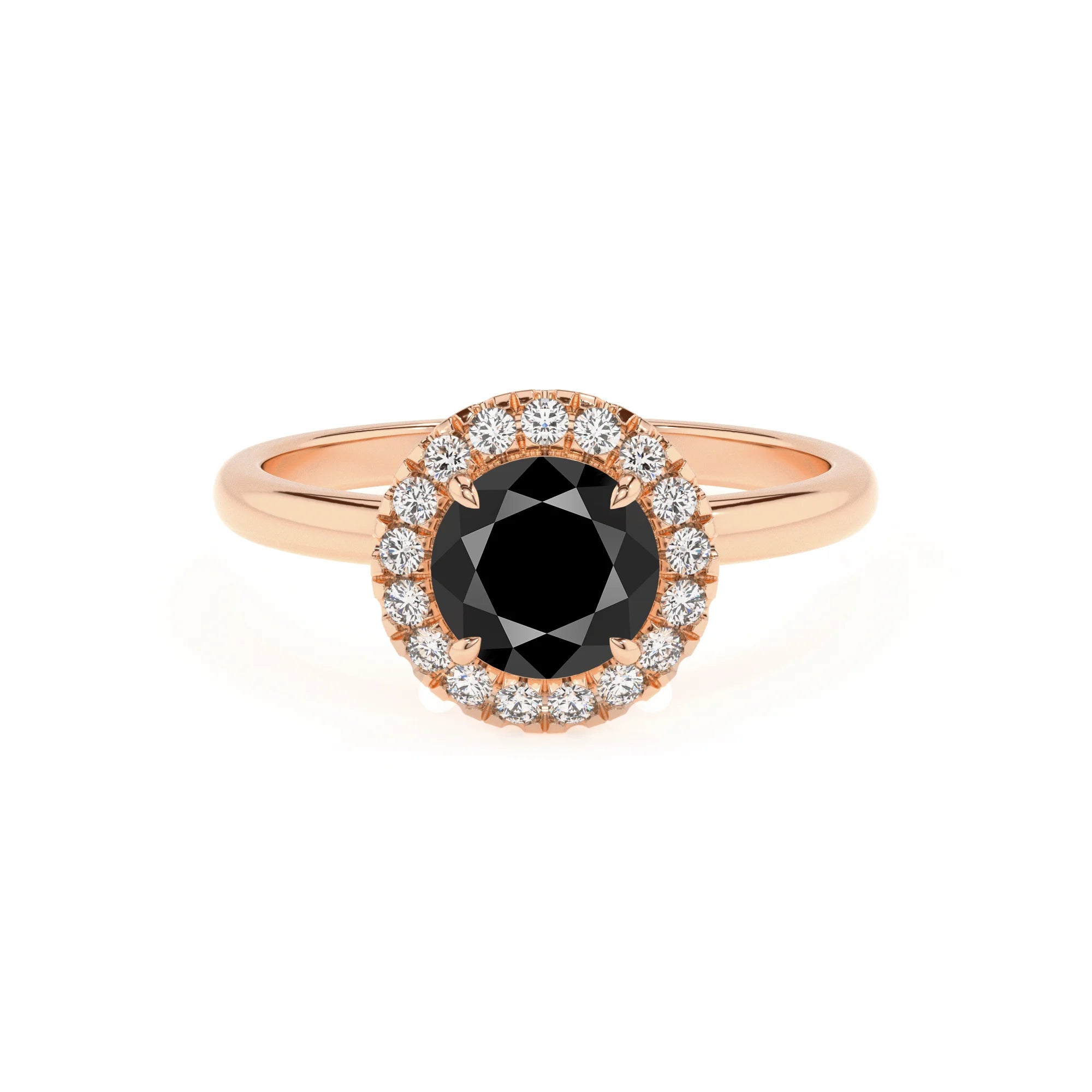 natural black-onyx round solitaire rings in rose gold
