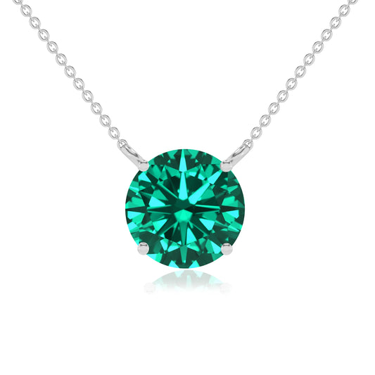 lab grown emerald round solitaire necklaces in sterling silver
