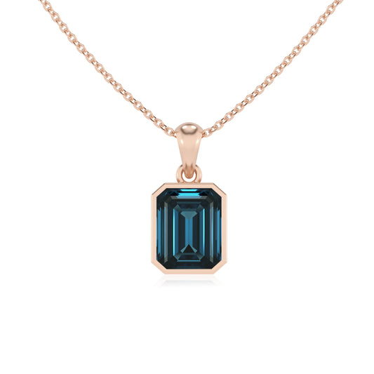 natural london-blue-topaz emerald cut solitaire necklaces in rose gold