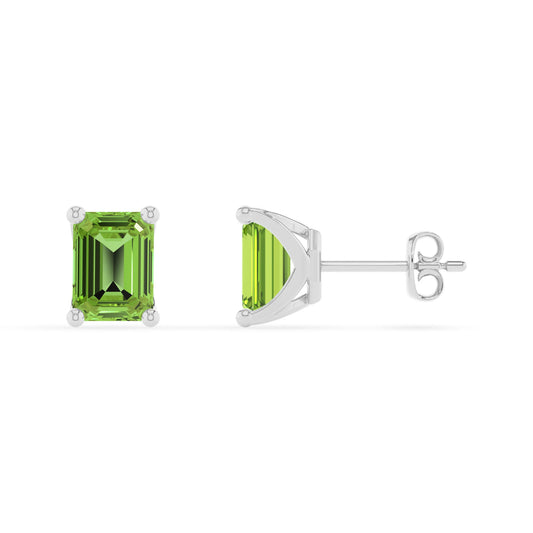 natural peridot emerald cut stud earrings in sterling silver