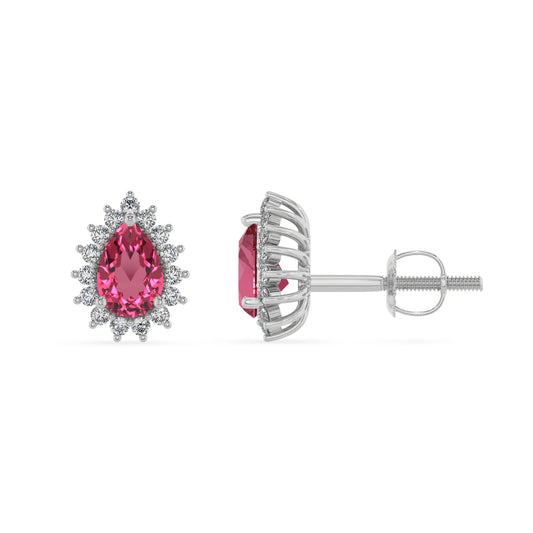 lab grown pink tourmaline pear stud earrings in platinum