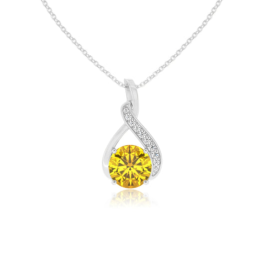 lab grown yellow-sapphire round solitaire necklaces in platinum