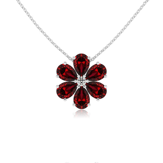 lab grown ruby pear solitaire necklaces in sterling silver