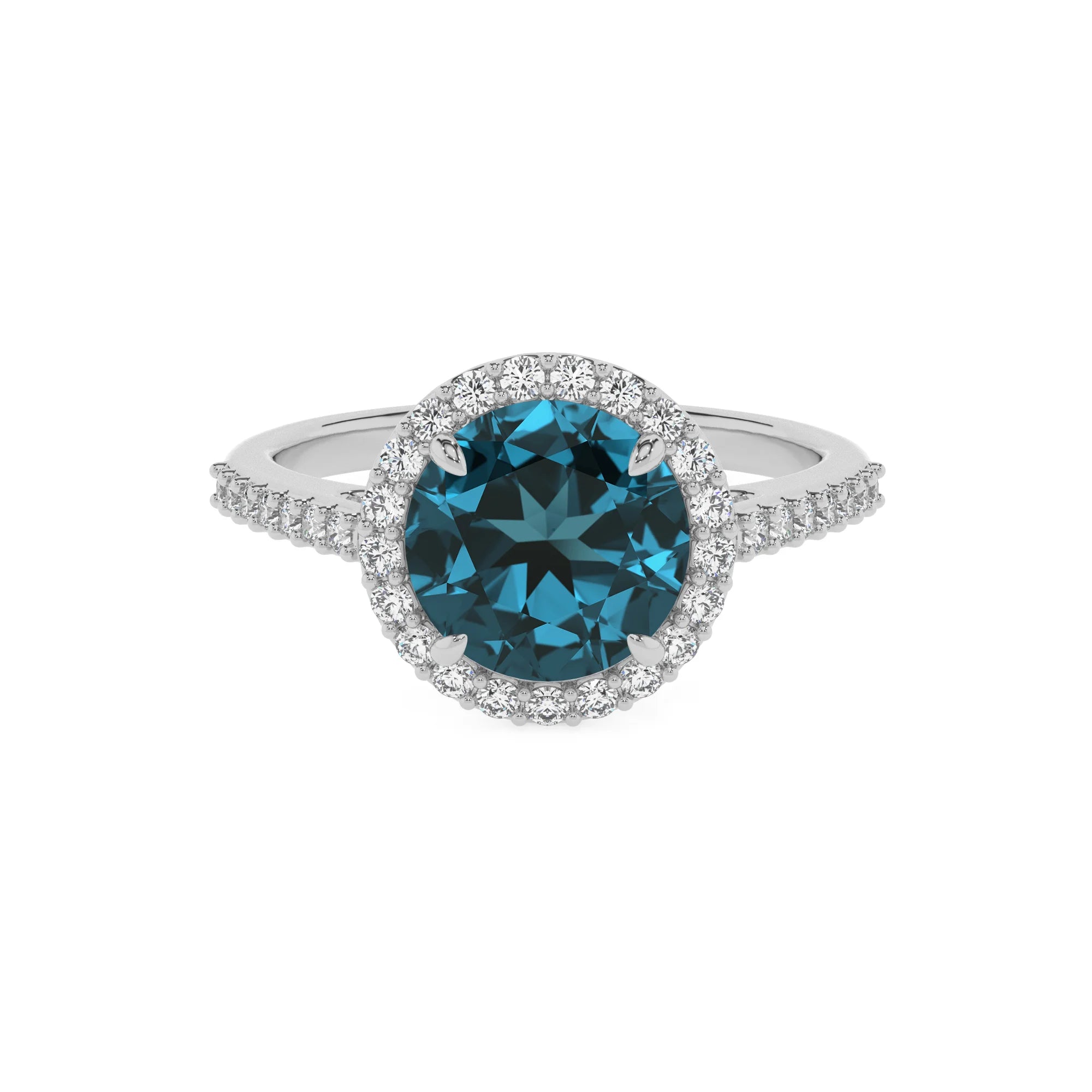 natural london-blue-topaz round solitaire rings in white gold