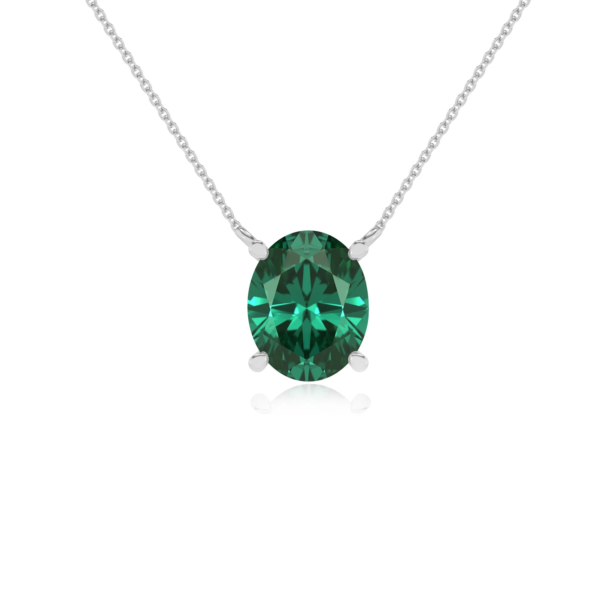 lab grown emerald oval solitaire necklaces in white gold