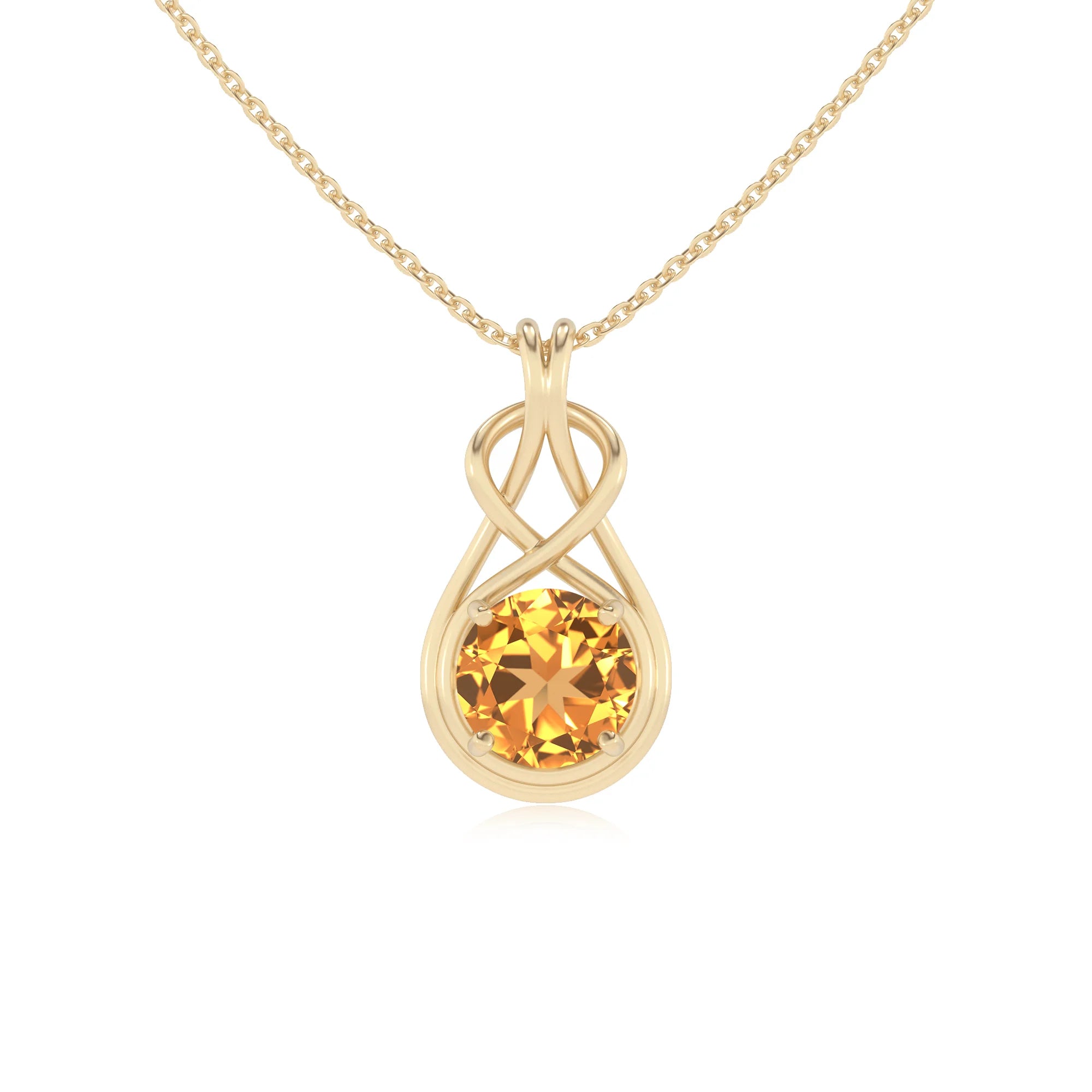 lab grown citrine round solitaire necklaces in yellow gold