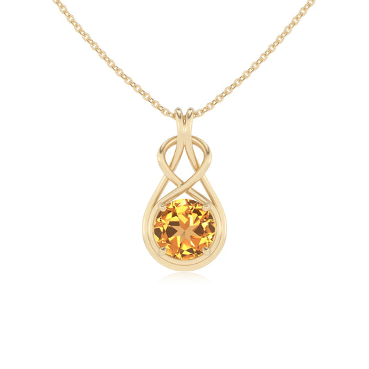 lab grown citrine round solitaire necklaces in yellow gold
