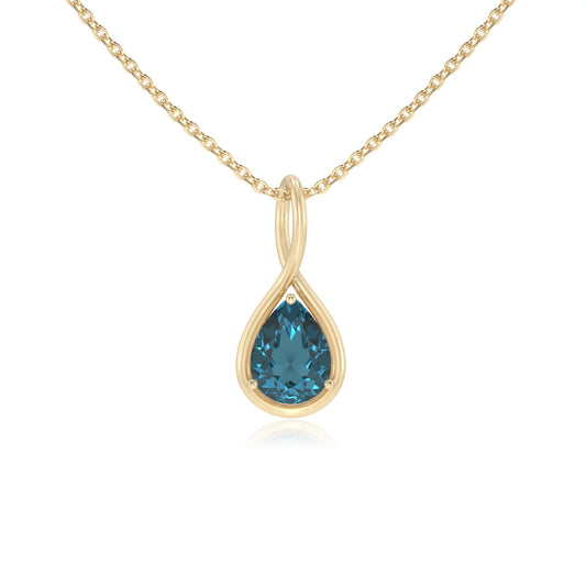 natural london-blue-topaz pear solitaire necklaces in yellow gold