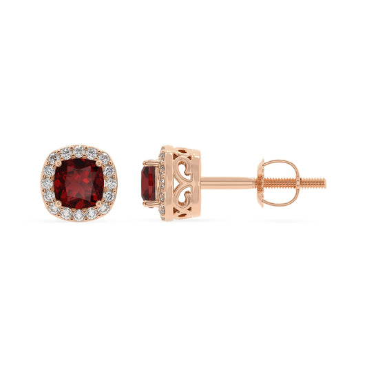 natural garnet cushion stud earrings in rose gold