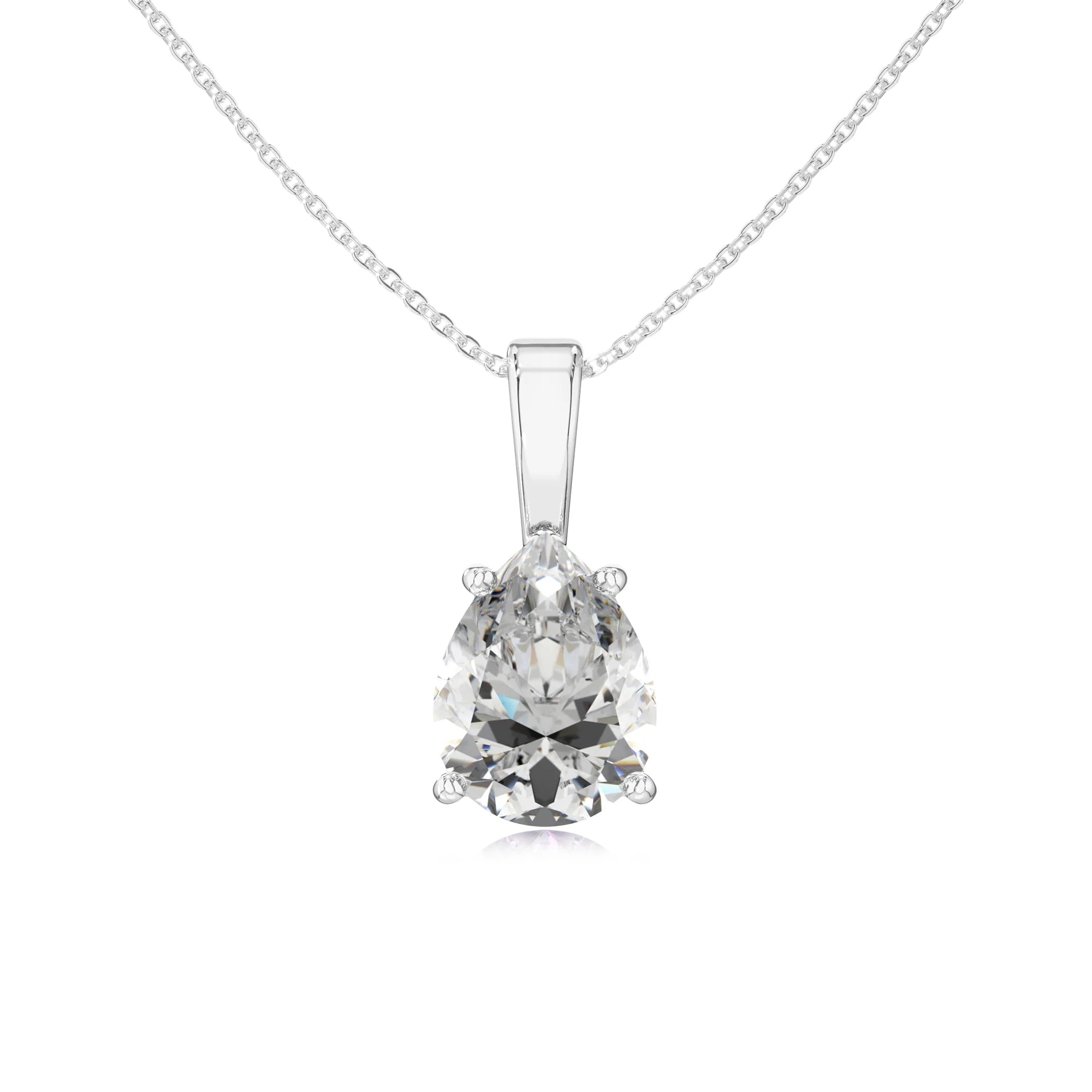 lab grown moissanite pear solitaire necklaces in sterling silver