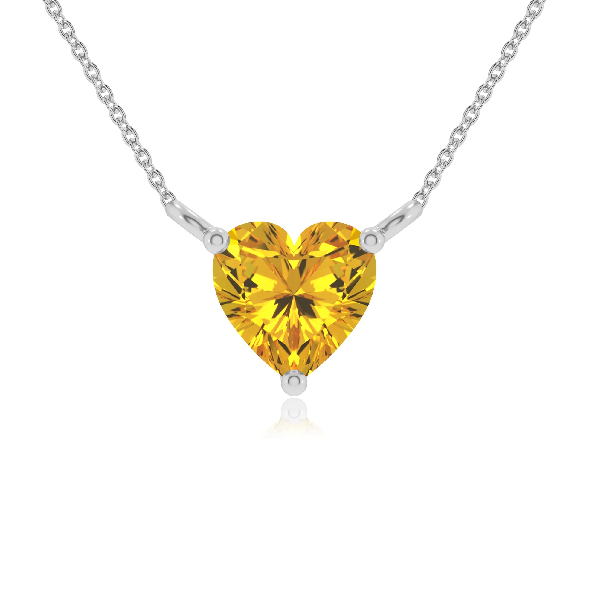 lab grown yellow-sapphire heart solitaire necklaces in white gold
