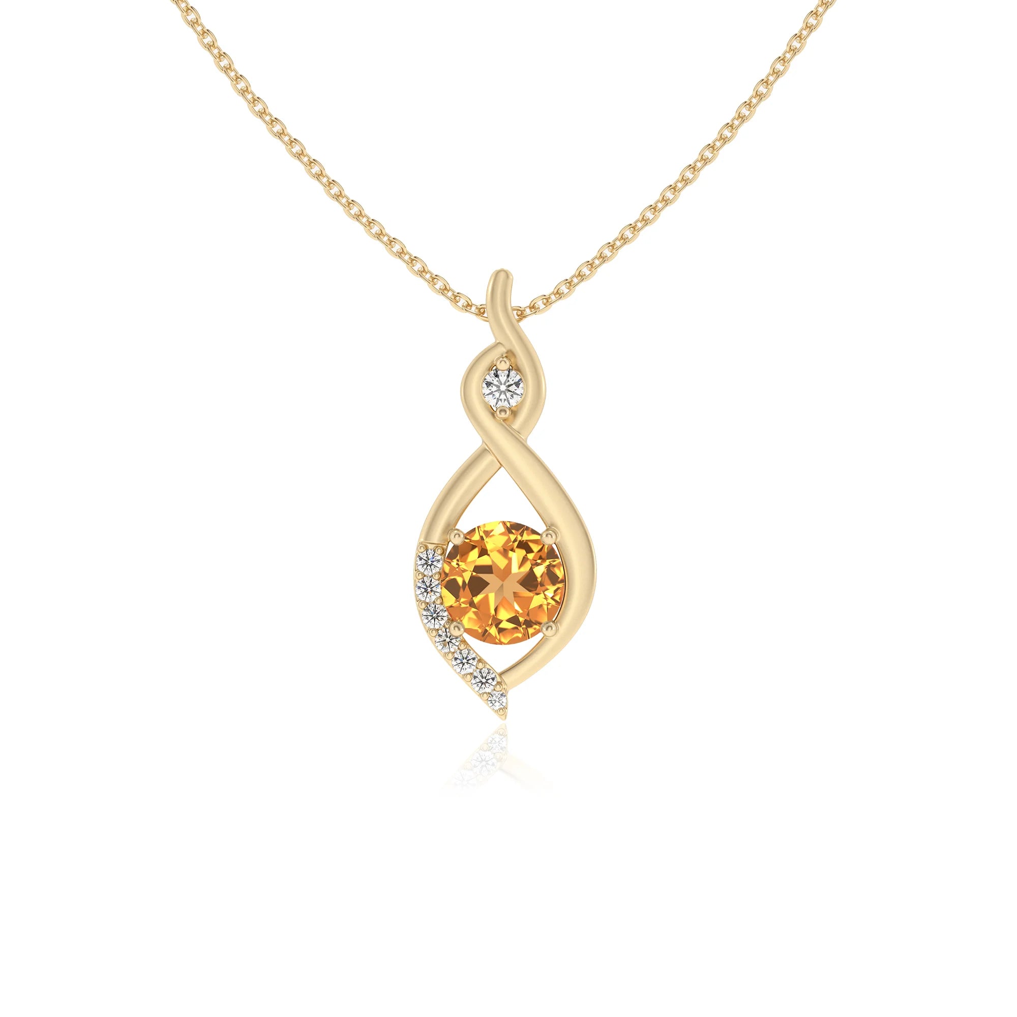 lab grown citrine round solitaire necklaces in yellow gold
