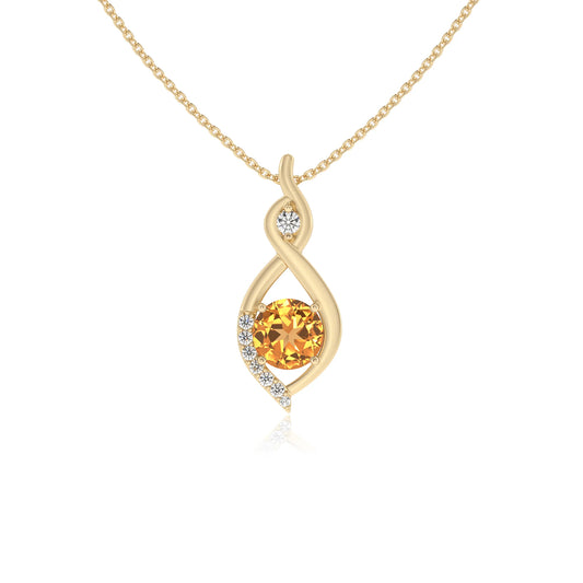 lab grown citrine round solitaire necklaces in yellow gold