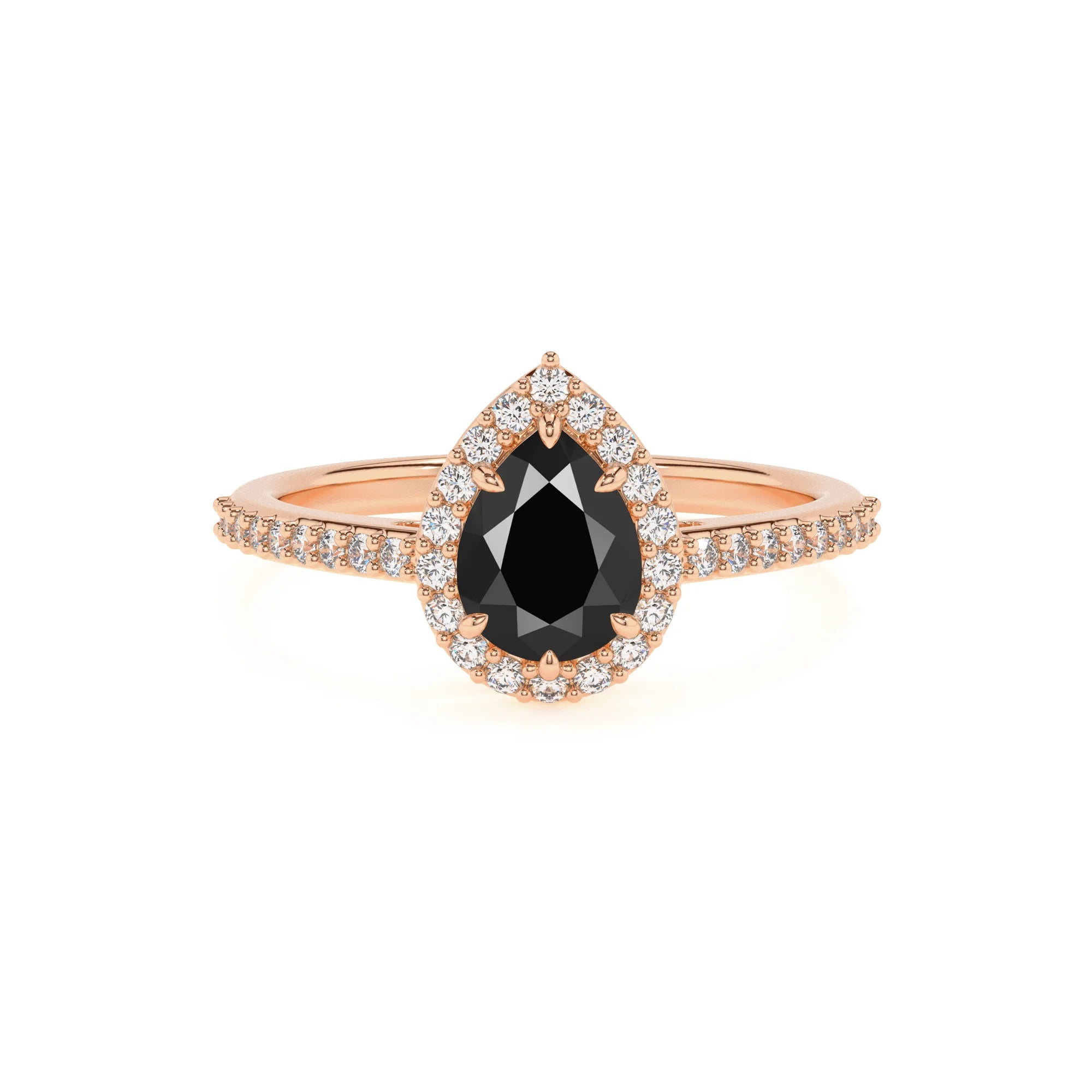 natural black-onyx pear solitaire rings in rose gold