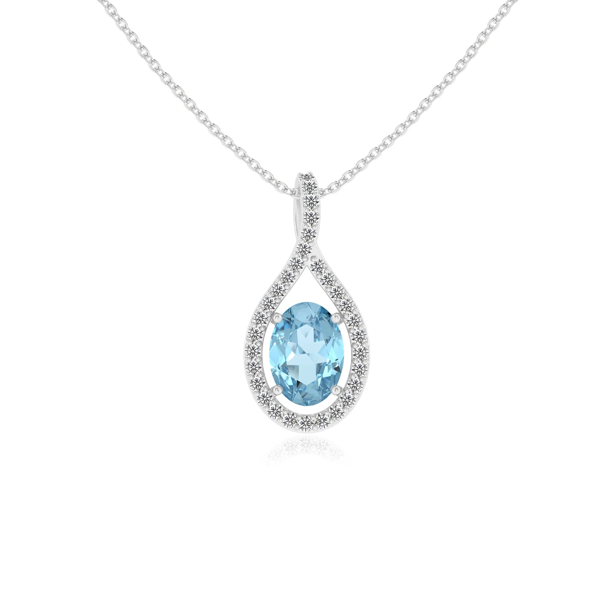 lab grown aquamarine oval solitaire necklaces in platinum