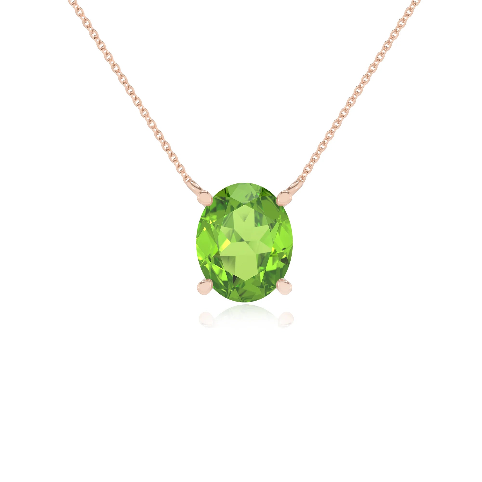 natural peridot oval solitaire necklaces in rose gold