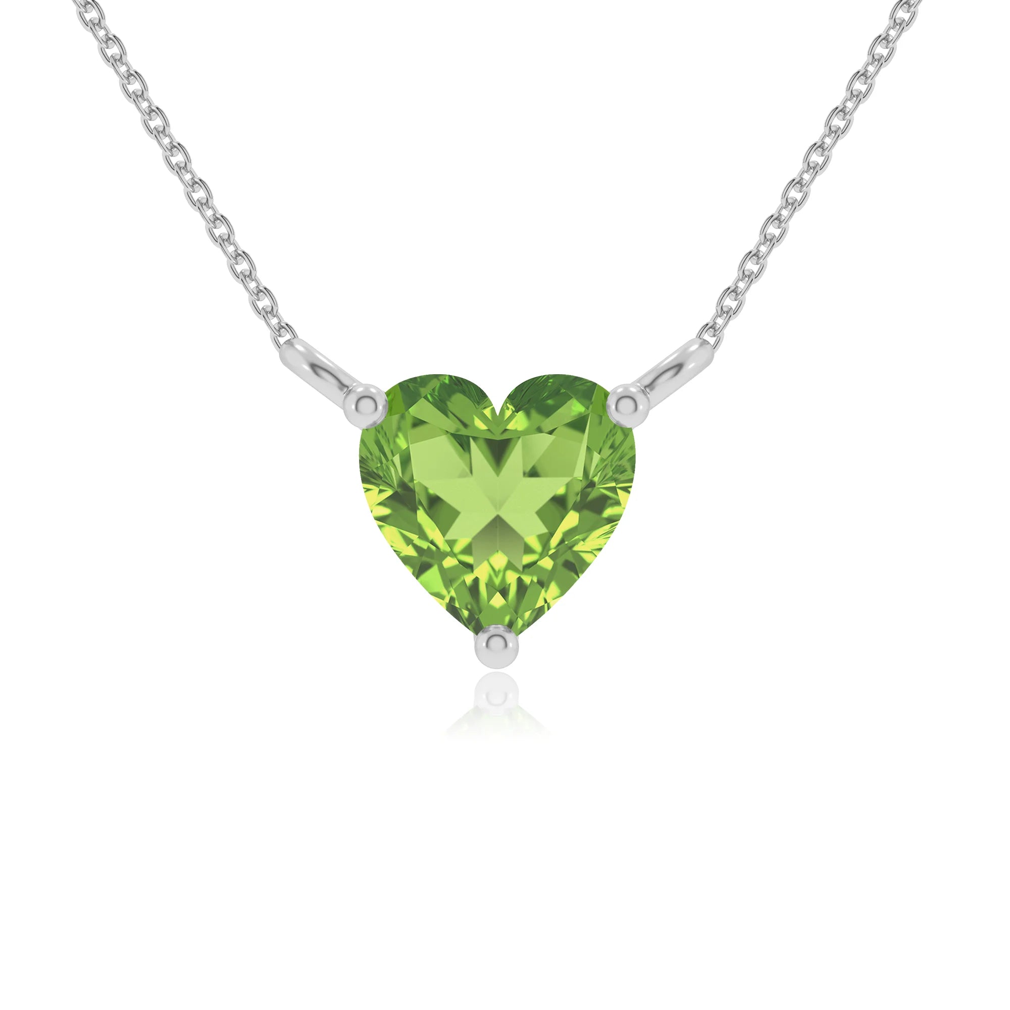 natural peridot heart solitaire necklaces in white gold