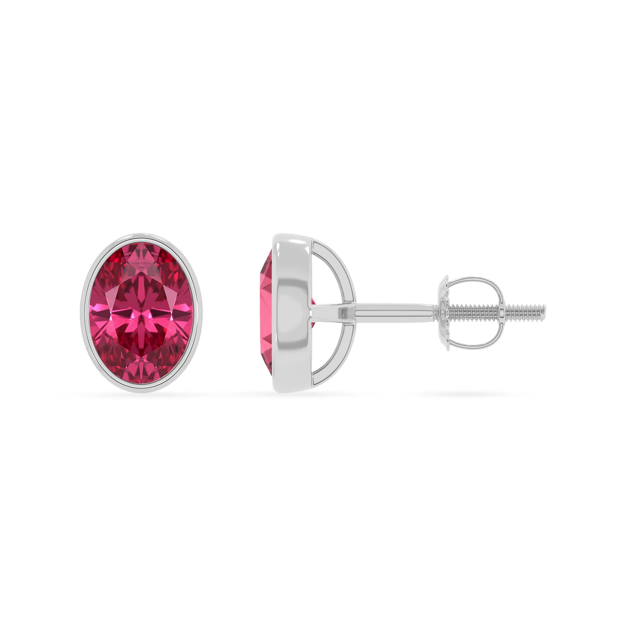 lab grown pink tourmaline oval stud earrings in white gold