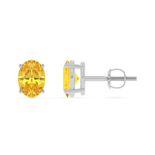 lab grown yellow sapphire oval stud earrings in white gold