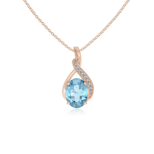 lab grown aquamarine oval solitaire necklaces in rose gold