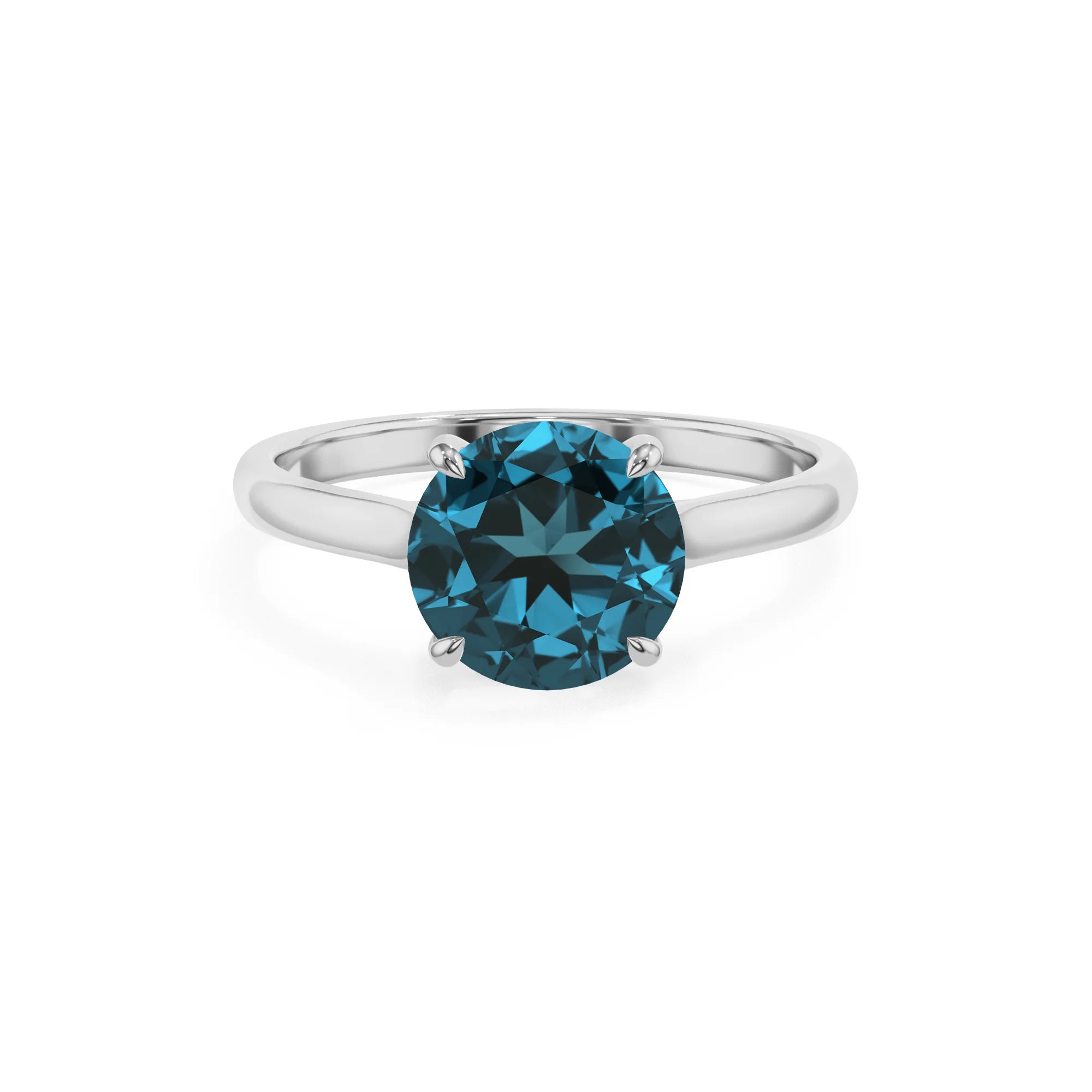 natural london-blue-topaz round solitaire rings in sterling silver