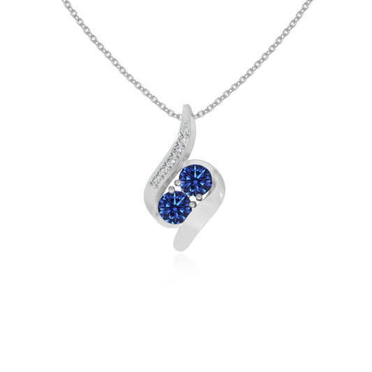 lab grown blue-sapphire round solitaire v-bale necklaces in white gold