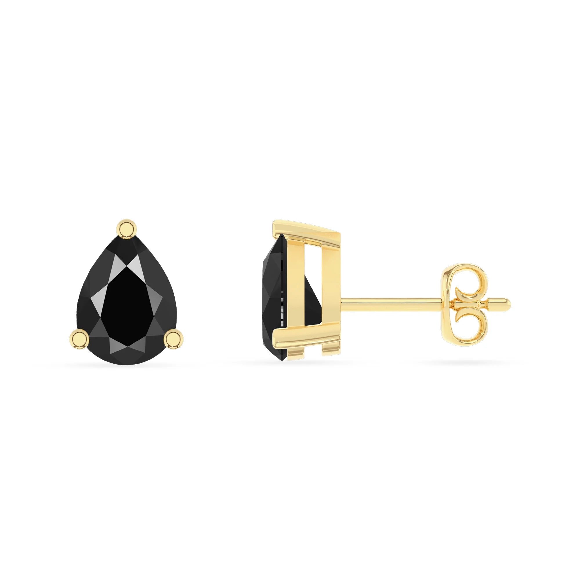 natural black onyx pear stud earrings in yellow gold