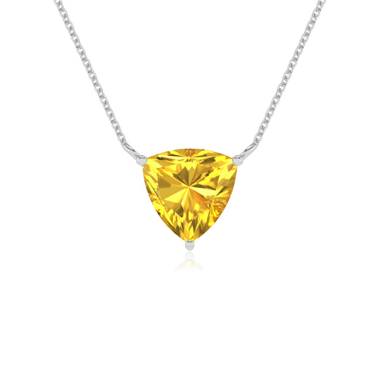 lab grown yellow-sapphire trillion solitaire necklaces in white gold