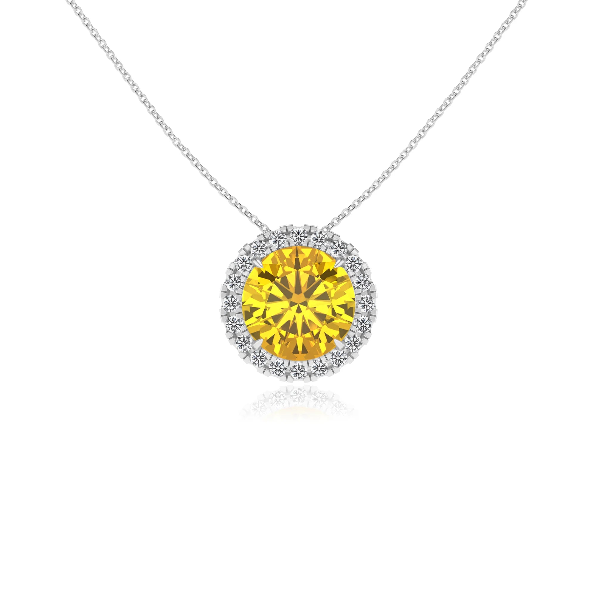lab grown yellow sapphire round solitaire necklaces in white gold