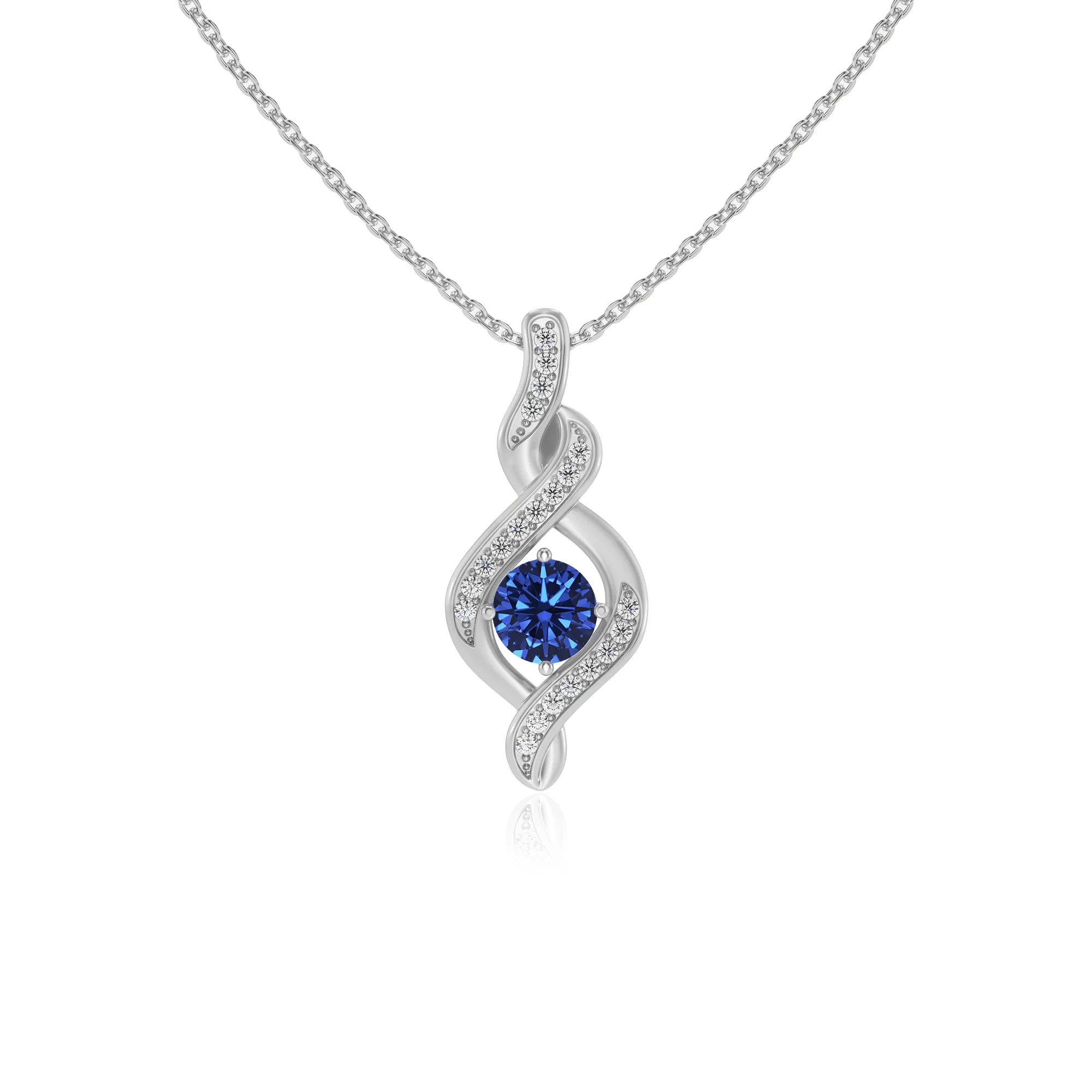 lab grown blue-sapphire round solitaire necklaces in sterling silver