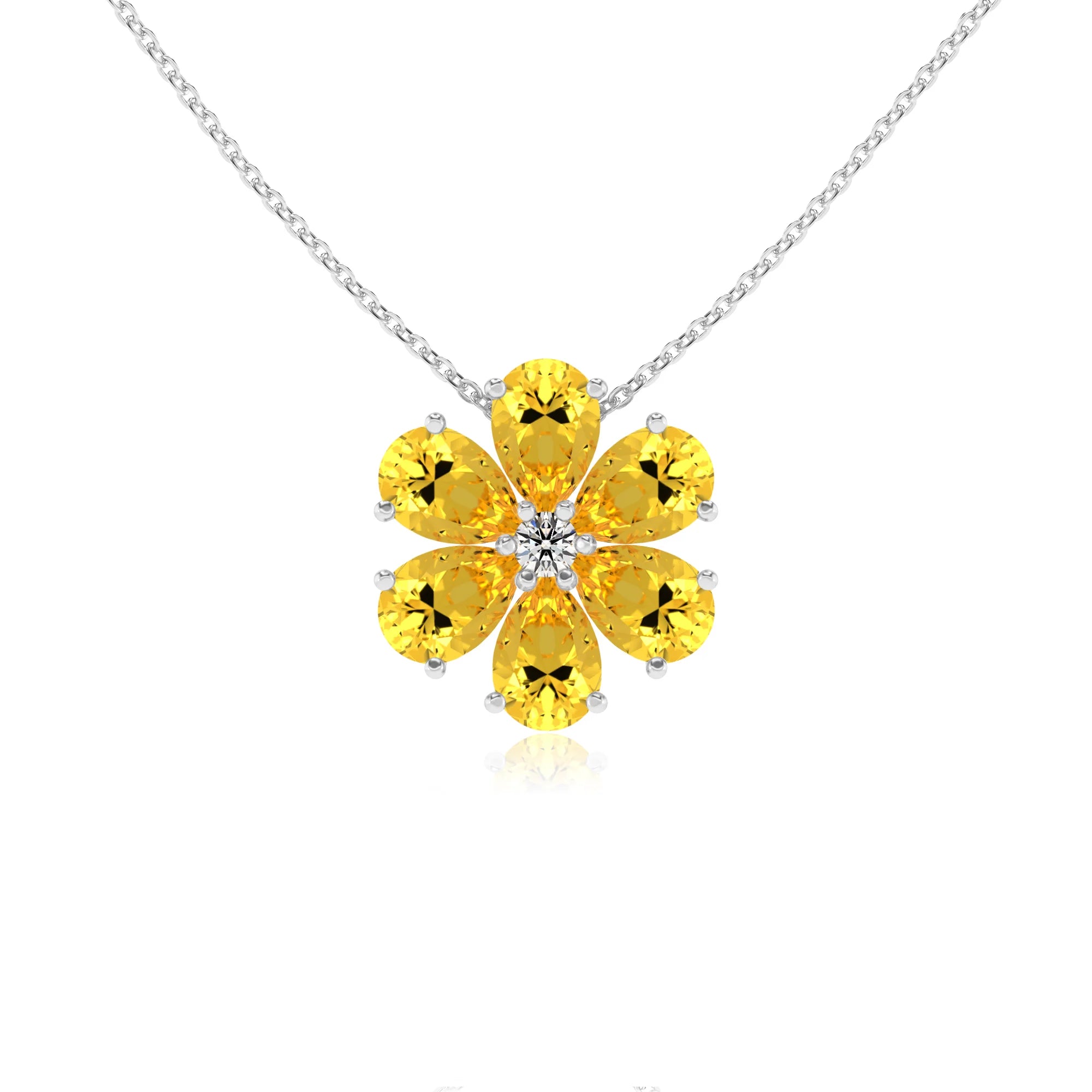 lab grown yellow-sapphire pear solitaire necklaces in white gold