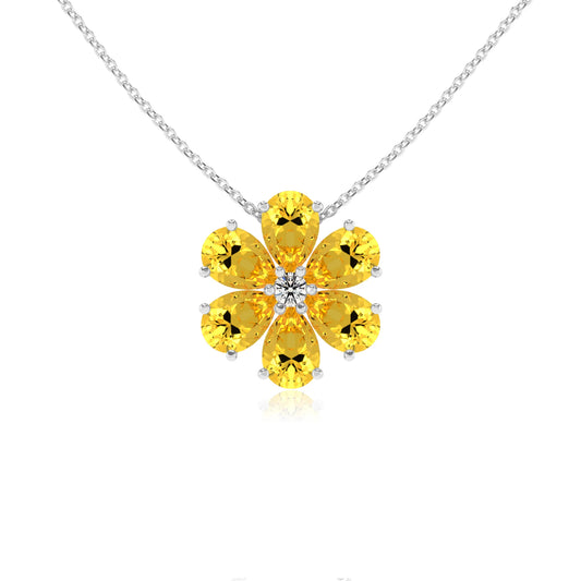 lab grown yellow-sapphire pear solitaire necklaces in white gold