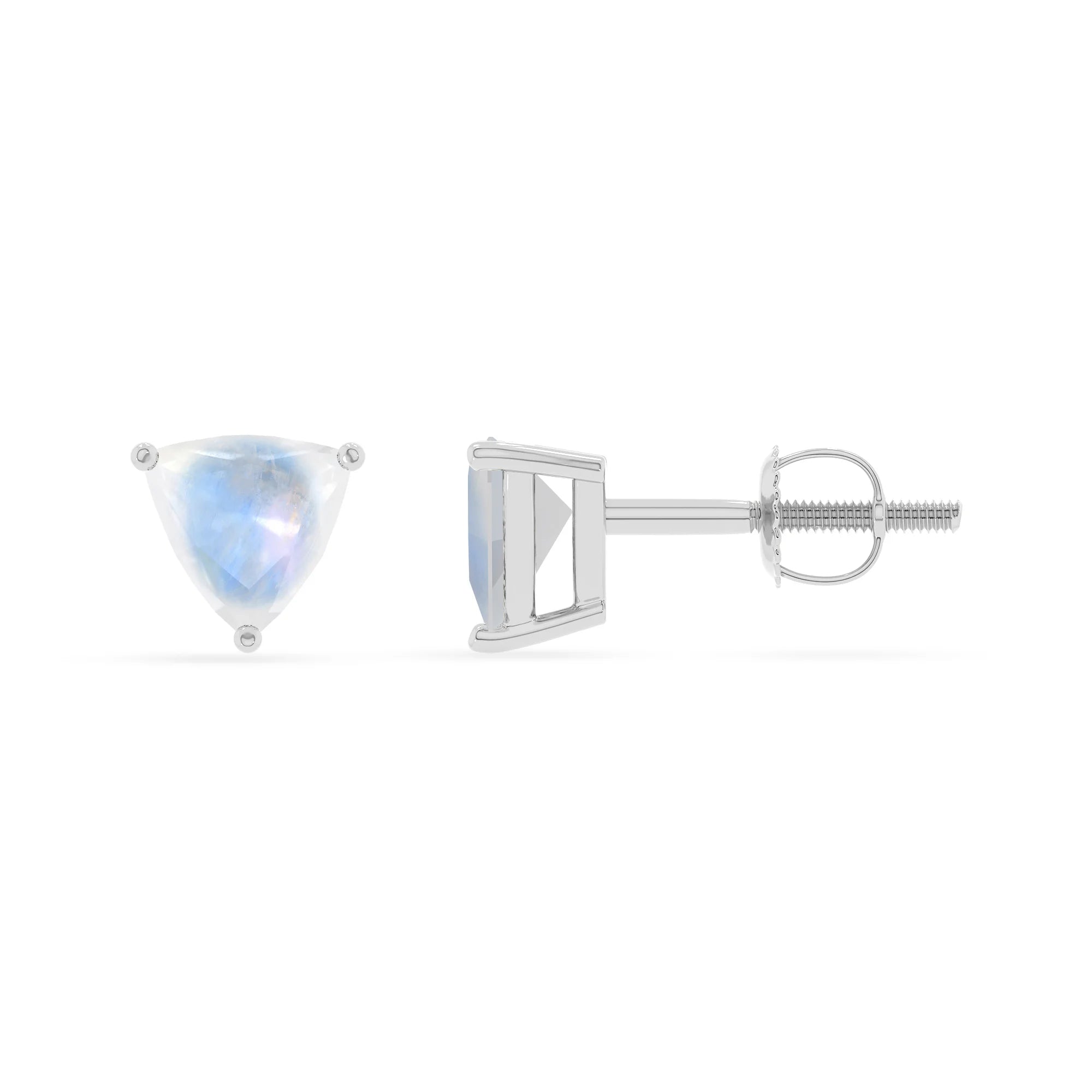 natural rainbow moonstone trillion stud earrings in platinum