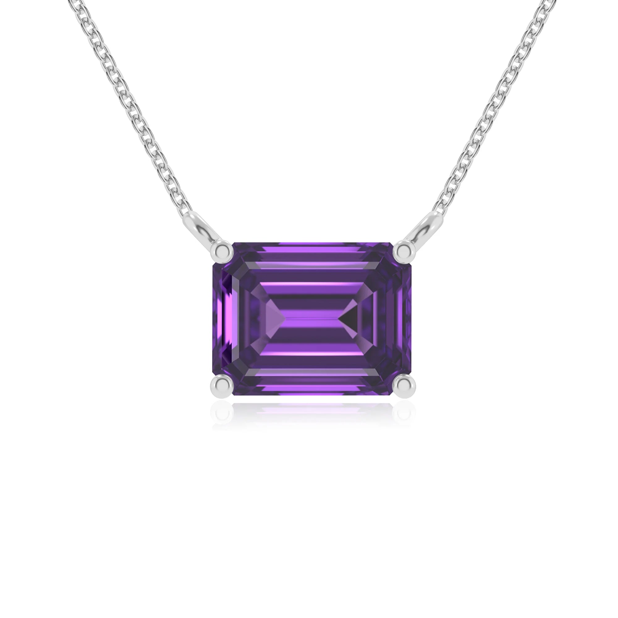 lab grown amethyst emerald cut solitaire necklaces in platinum