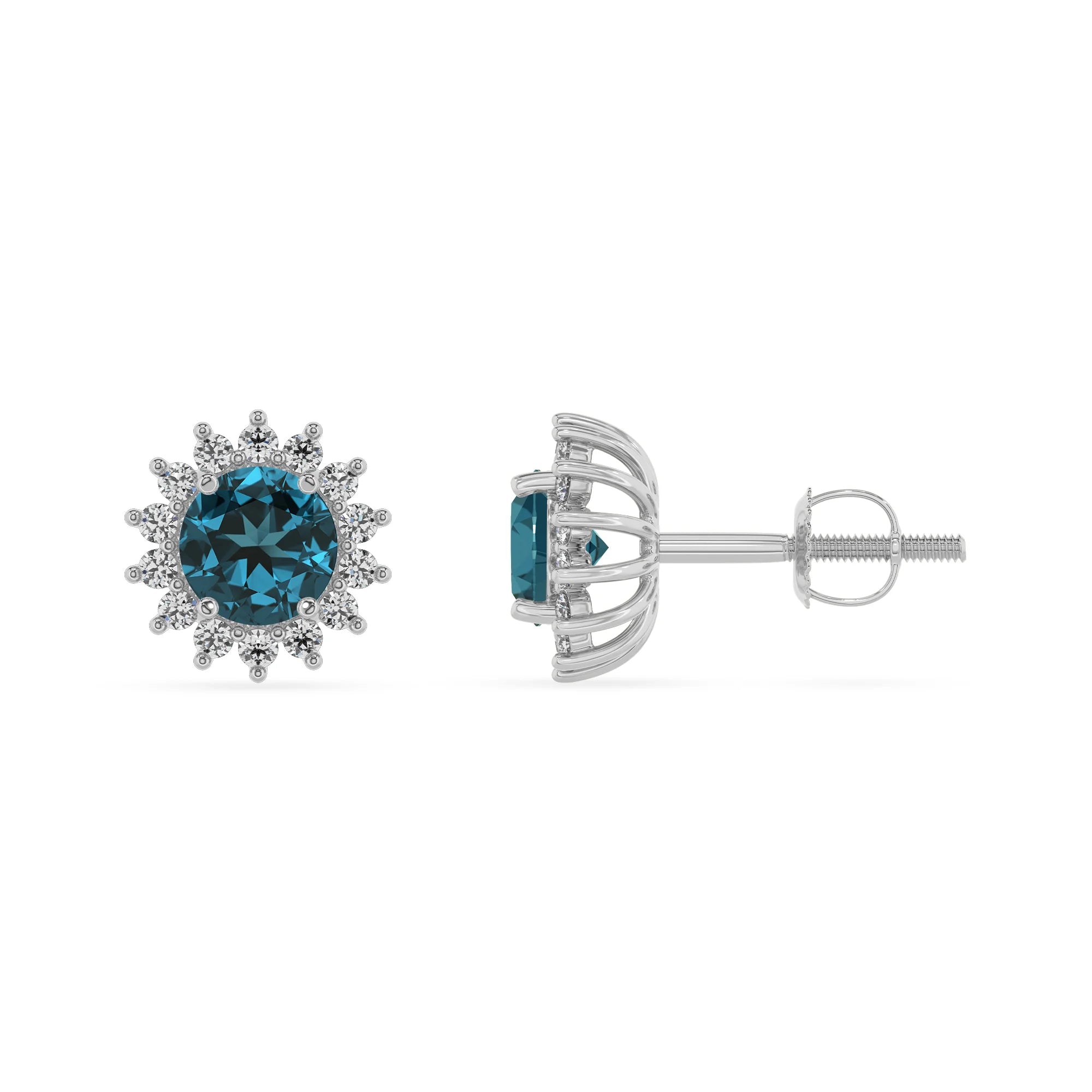 natural london blue topaz round stud earrings in sterling silver