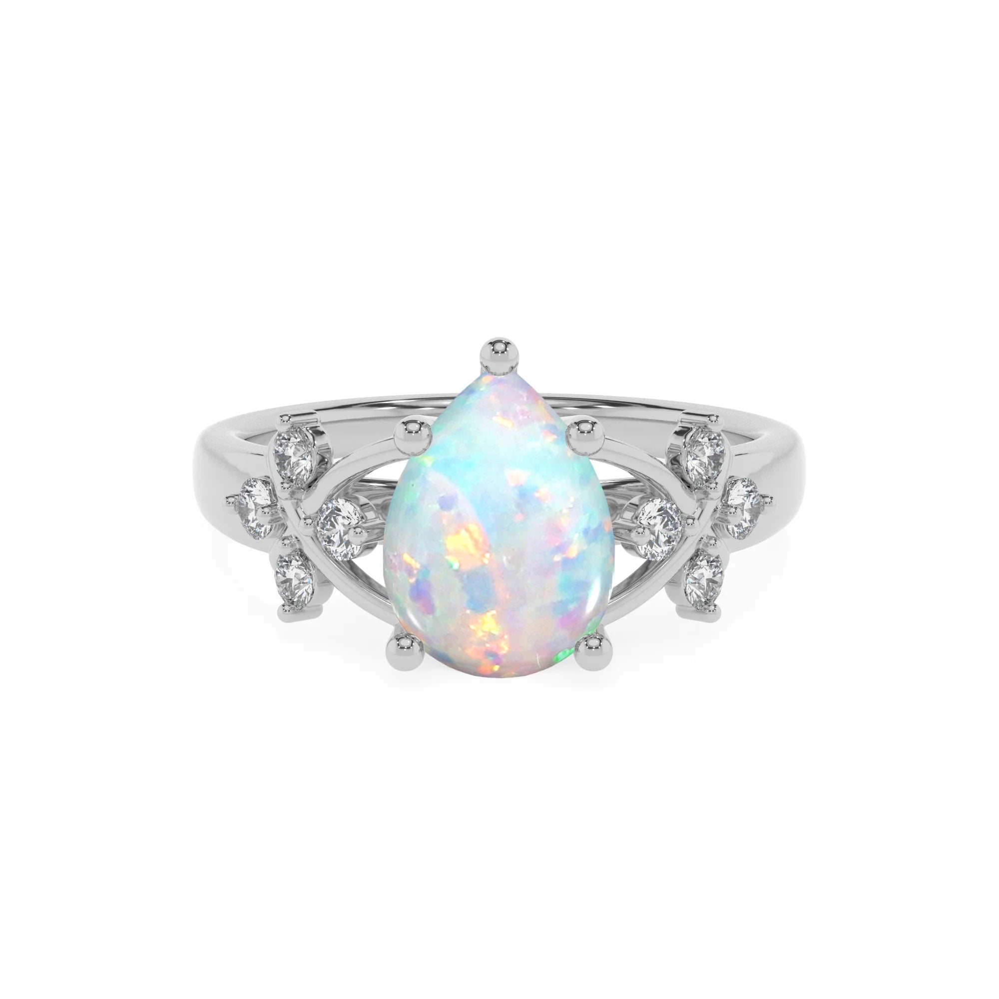 lab grown opal pear solitaire rings in platinum