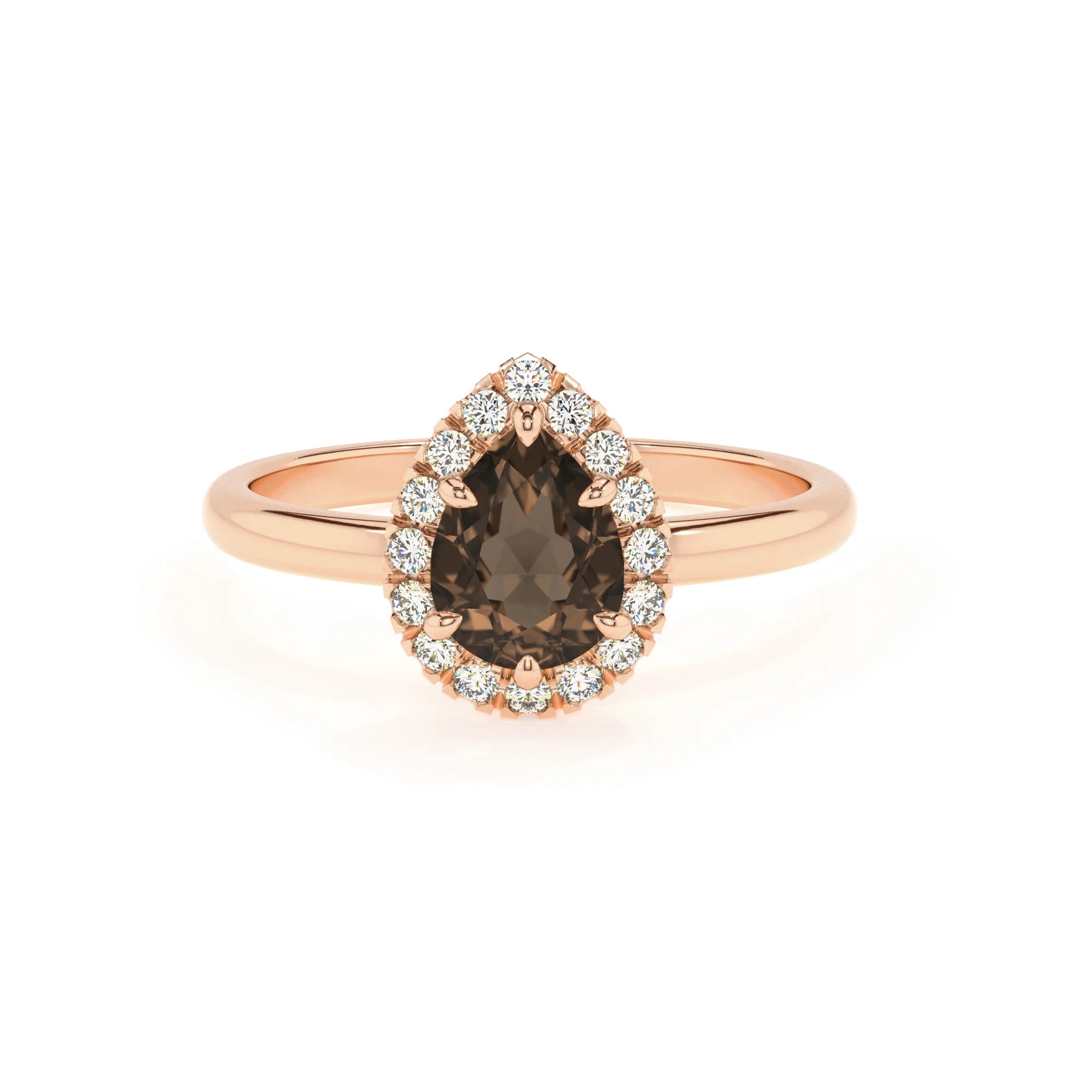 natural smoky-quartz pear solitaire rings in rose gold